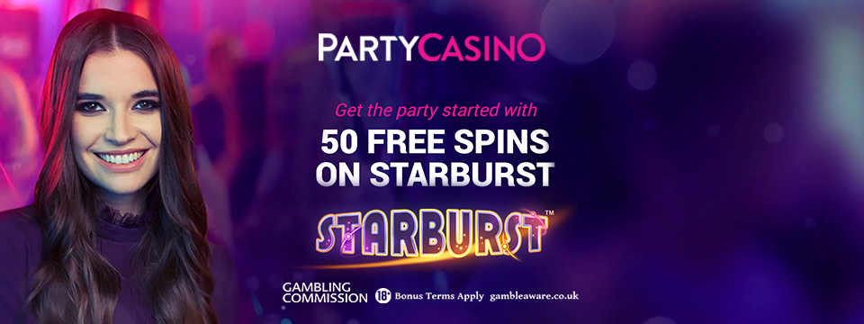 PartyCasino: New Players get 50 FREE Starburst Spins!